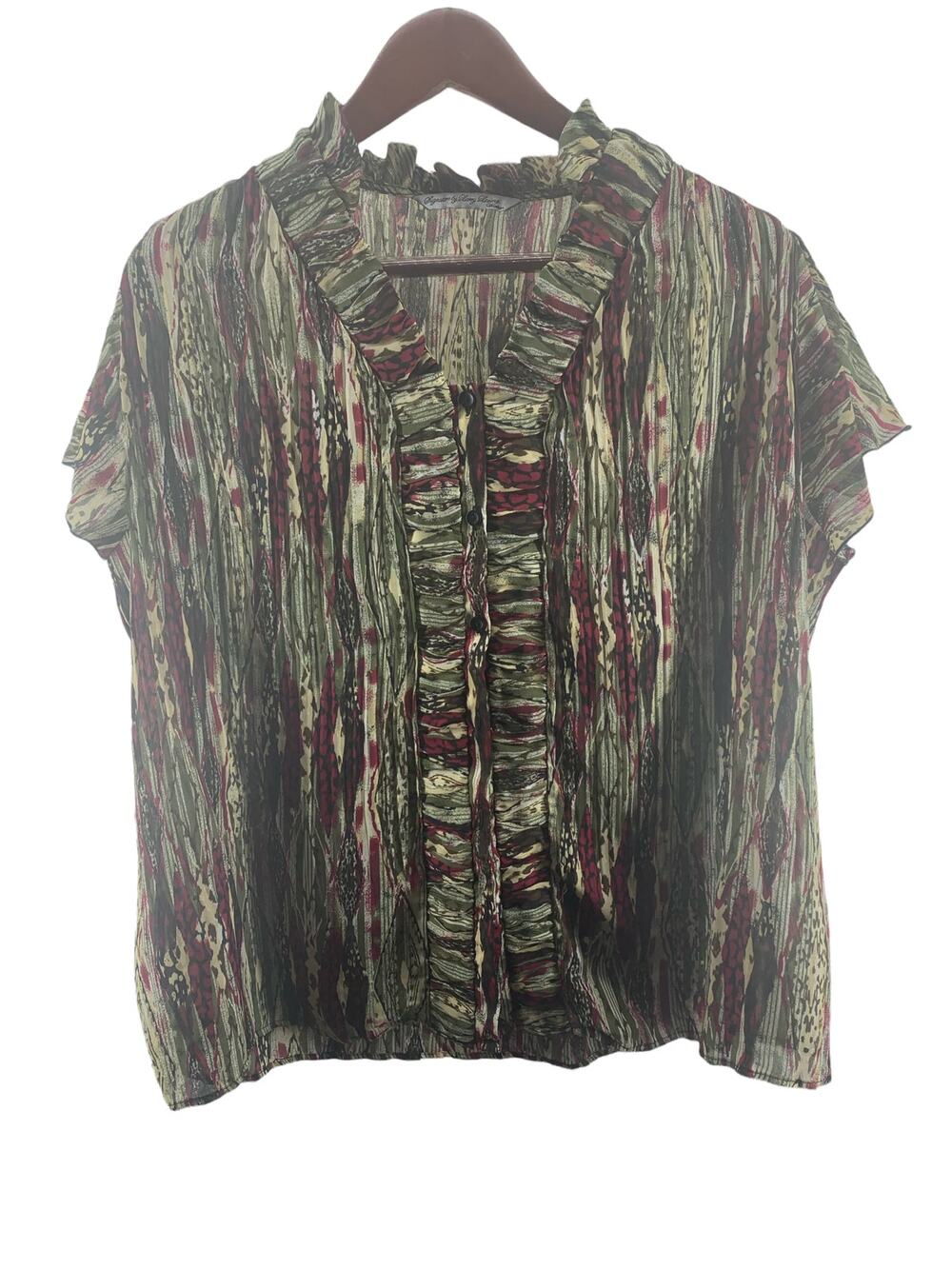 Signature by Larry Levine Ruffled Short Sleeve Printed Blouse Women's Size XL